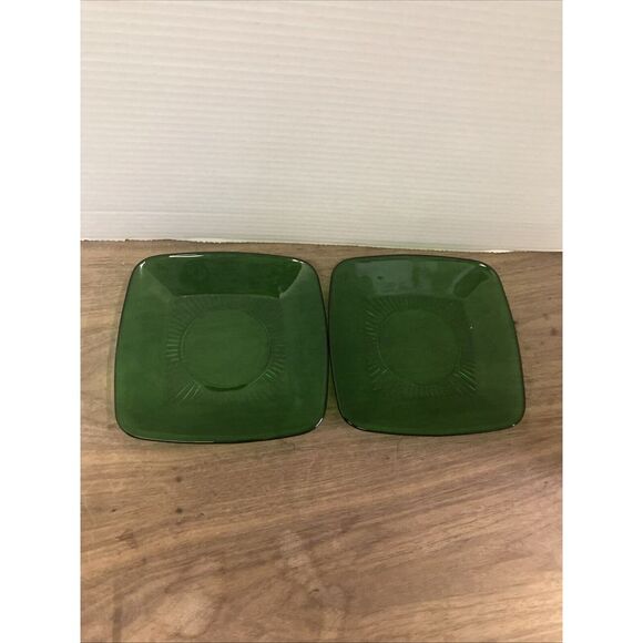 🧩 Anchor Hocking SQUARE CHARM GREEN‎ 6 5/8" SALAD PLATE - Picture 1 of 3